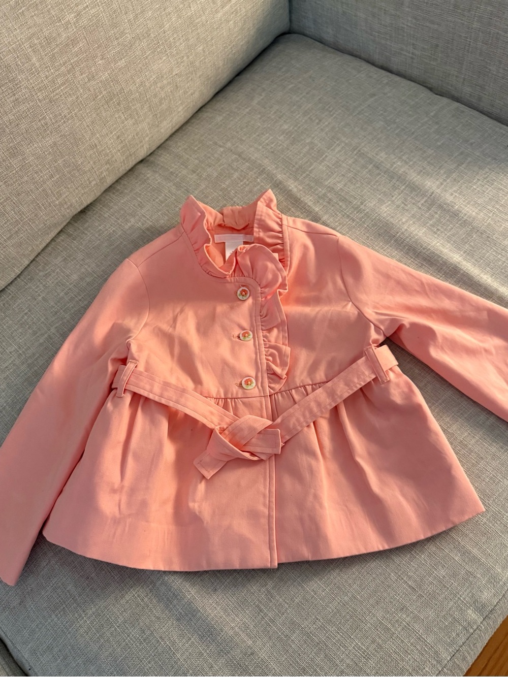 Janie and Jack Pink Ruffle-Belt Pea Coat